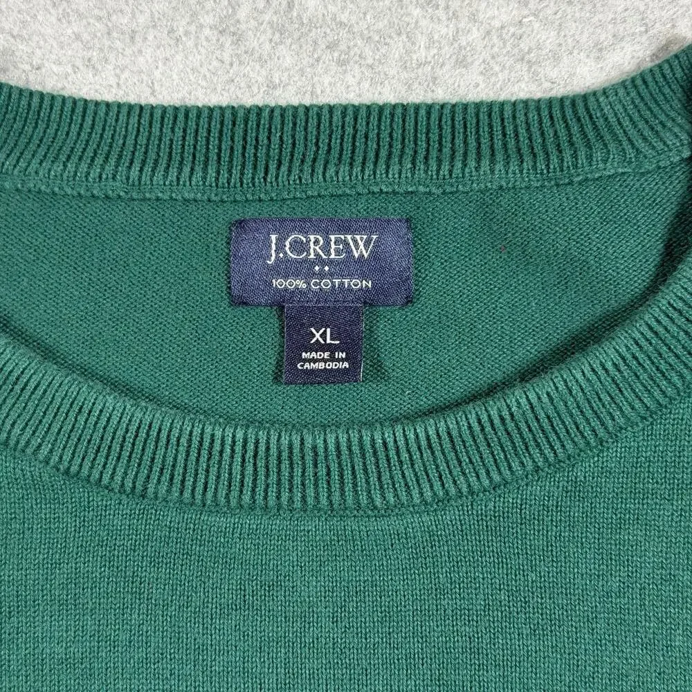 J. Crew Sweater Mens XL Green Crew Neck Cotton Knit Pullover Preppy Casual